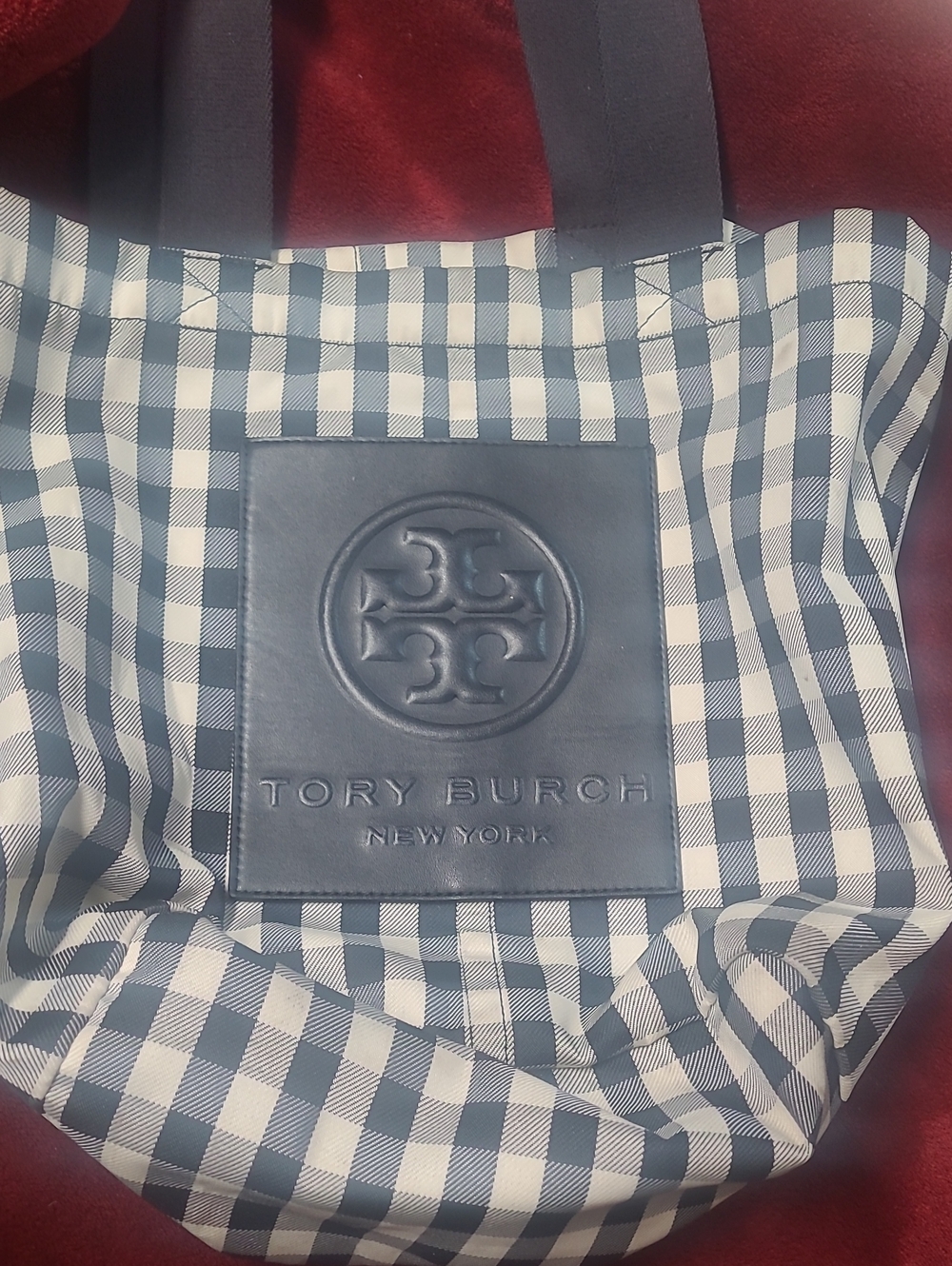 Tory Burch Black and White Gingham Tote Bag